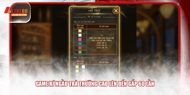 Game xí ngầu trả thưởng cao lên đến gấp 60 lần
