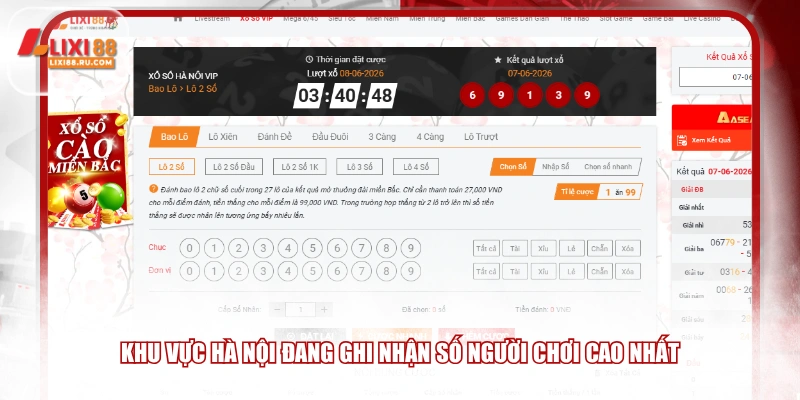 Khu vực Hà Nội đang ghi nhận số người chơi cao nhất