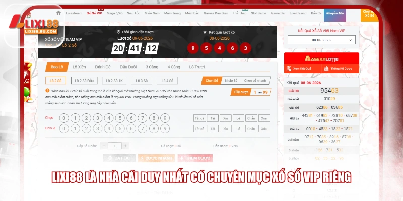 LIXI88 là nhà cái duy nhất có chuyên mục xổ số vip riêng