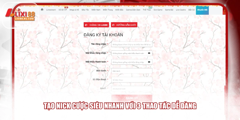 Tạo nick cược siêu nhanh với 3 thao tác dễ dàng